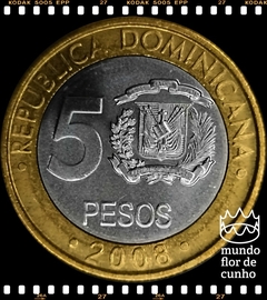 Km 89 República Dominicana 5 Pesos 2008 XFC Bimetálica Magnética # Francisco del Rosario Sanches ©