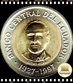 Km 102 Equador 500 Sucres ND (1977) XFC Bimetálica # 70º Aniversário do Banco Central - Isidro Ayora ®