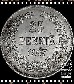Km 19 Finlândia 25 Pennia 1917 S SOB/FC Prata Sem a Coroa # Nikolai II - Cunhagem da Guerra Civil ©