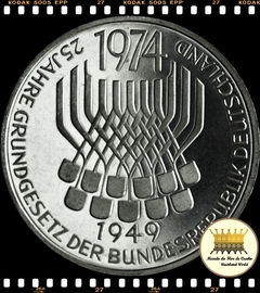 Km 138 Alemanha. Republica Federal 5 Mark 1974 F XFC Proof Prata # 25º Aniversário - Criação da Constituição Federal ©