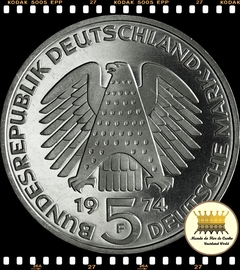 Km 138 Alemanha. Republica Federal 5 Mark 1974 F XFC Proof Prata # 25º Aniversário - Criação da Constituição Federal © - comprar online