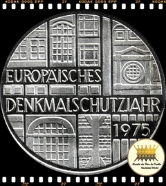 Km 142.1 Alemanha. Republica Federal 5 Mark 1975 F XFC Proof Prata # Ano Europeu de Proteção dos Patrimônios Históricos ©