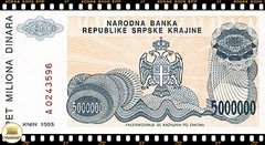 .PR24a Croacia 5000000 Dinara 1993 FE Emissão Regional da República Sérvia - Krajina