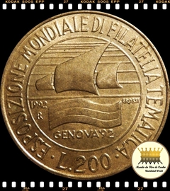 Km 151 Itália 200 Lire 1992 R XFC # Exposição Mundial de Filatelia Temática - Genova 92 ©