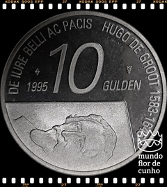 Km 220 Holanda 10 Gulden 1995 XFC Proof Prata Escassa # 350° Aniversário da Morte de Hugo de Groot ©