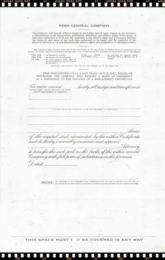 Certificado de Ação da Penn Central Company 1970 - Estados Unidos da América - comprar online