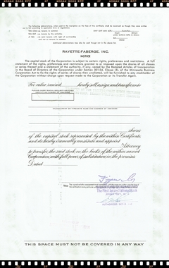 Certificado de Ação da Rayette-Faberge, Inc. 1968 - Estados Unidos da América - comprar online
