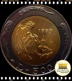 Km 239 San Marino 500 Lire 1989 R XFC Bimetálica # Série Dezesseis Séculos de História - Santo Quebrando Pedras ©