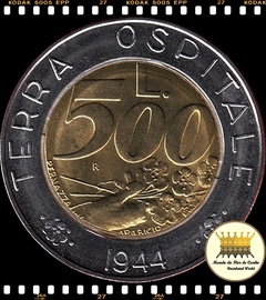 Km 269 San Marino 500 Lire 1991 R XFC Bimetálica # Série 1690º Aniversário de San Marino - Terra Hospitaleira 1944 ©