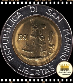 Km 269 San Marino 500 Lire 1991 R XFC Bimetálica # Série 1690º Aniversário de San Marino - Terra Hospitaleira 1944 © - comprar online