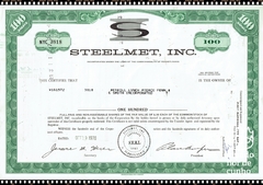 Certificado de Ação da Steelmet, Inc. 1970 - Estados Unidos da América