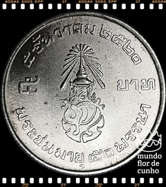 Km 120 Tailândia 5 Baht BE 2520 (1977) XFC # 50° Aniversário do Rei Rama IX ©