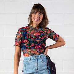 BLUSA TULE JUSTINHA FLORAL FRIDA