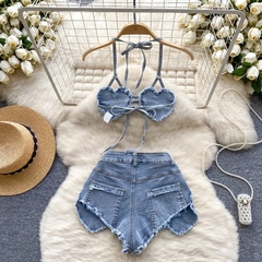 Conjunto Top e Short Jeans Coração 