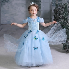 Vestido Feminino Infantil Fantasia da Cinderela Princesas da