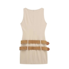 Vestido Bege Cinto Duplo Zara