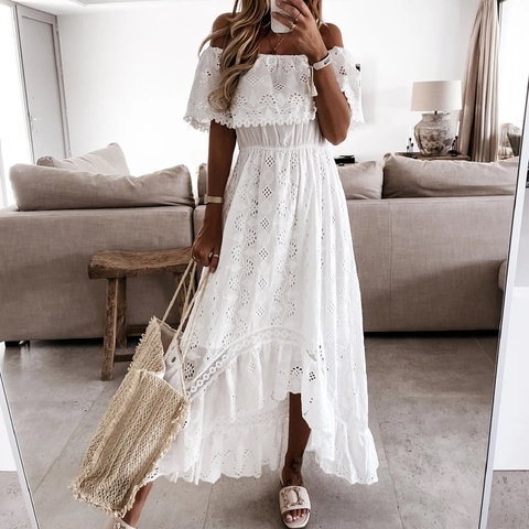 Vestido de Lese Midi Branco | DMS Boutique