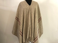Poncho de lana pesado - arpillera 2 rayas bordeaux