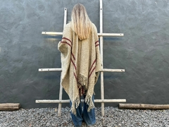 Ruana de lana clásica - beige ceniza oscuro y bordo - comprar online