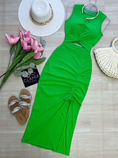 Vestido midi Canelado verde