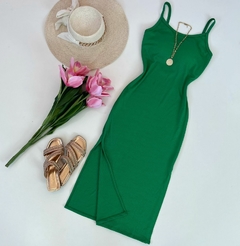 Vestido canelado mídi verde