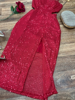 Vestido paête midi vermelho - comprar online
