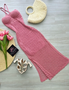 Vestido longo tricot rose