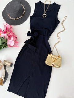 Vestido canelado de amarrar preto - buy online