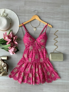 Vestido laise bordado pink