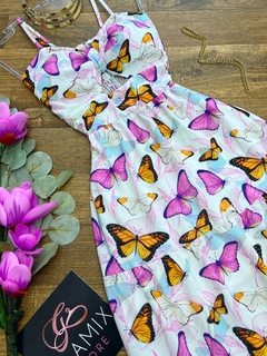 Vestido mídi borboletas rosa - Glamix 