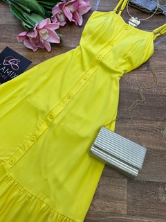 Vestido mídi botões amarelo - comprar online