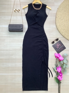 Vestido midi Canelado preto - comprar online