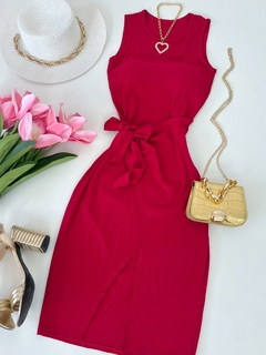 Vestido canelado de amarrar vermelho - comprar online