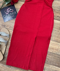 Vestido midi Canelado vermelho - comprar online