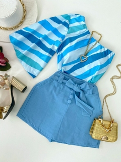 Saia/shorts linho Azul - comprar online