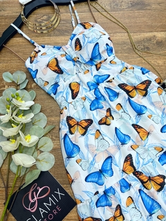 Vestido mídi borboletas azul - comprar online