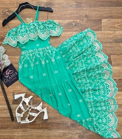 Vestido longo laise verde água