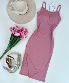 Vestido canelado mídi rose