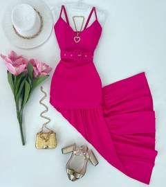 Vestido longo cinto pink