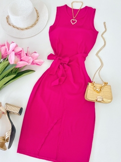 Vestido canelado de amarrar pink - comprar online