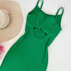 Vestido canelado mídi verde - comprar online