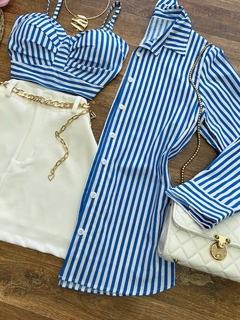 Conjunto camisa e Crooped tricoline Azul - comprar online