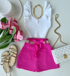 Saia/shorts linho pink