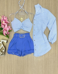 Conjunto Camisa e Cropped azul claro