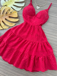 Vestido laise bordado vermelho - comprar online