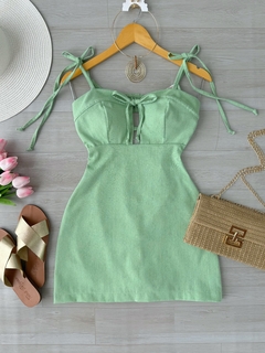 Vestido linho verde menta