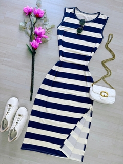Vestido midi listrado azul marinho - comprar online