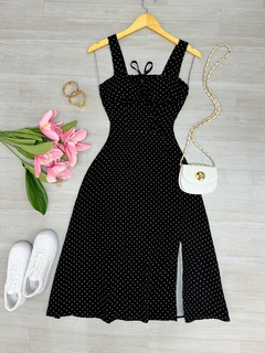 Vestido midi Luana poá preto