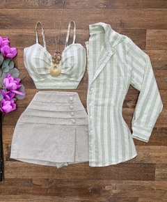 Conjunto camisa e Crooped linho