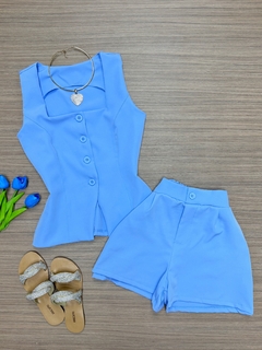 Conjunto Alfaiataria azul colete